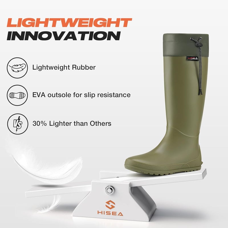 Hisea Womens Rubber Rain Boots Waterproof Packable Tall Garden Boots Lightweight Mud Boots - Image 3